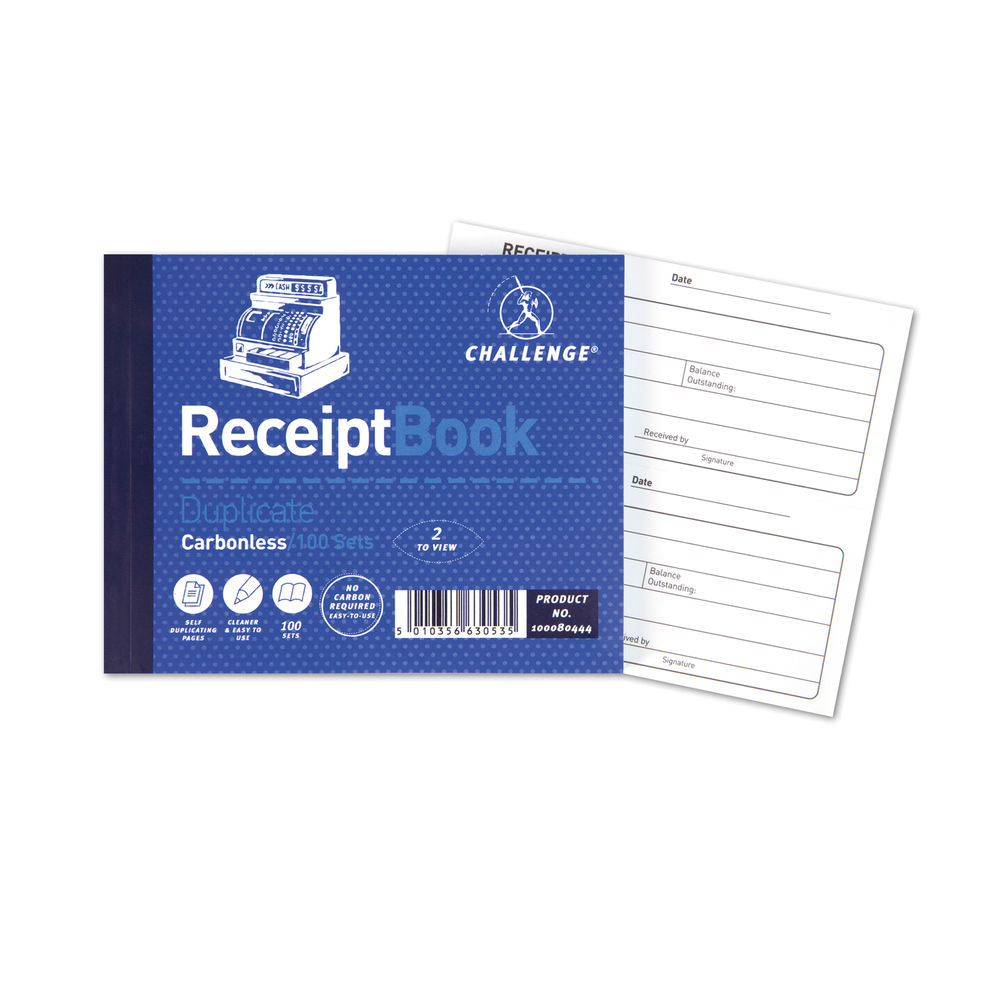 Challenge Carbon Duplicate Receipt Book 100 Slips (Pack of 5) - D63053