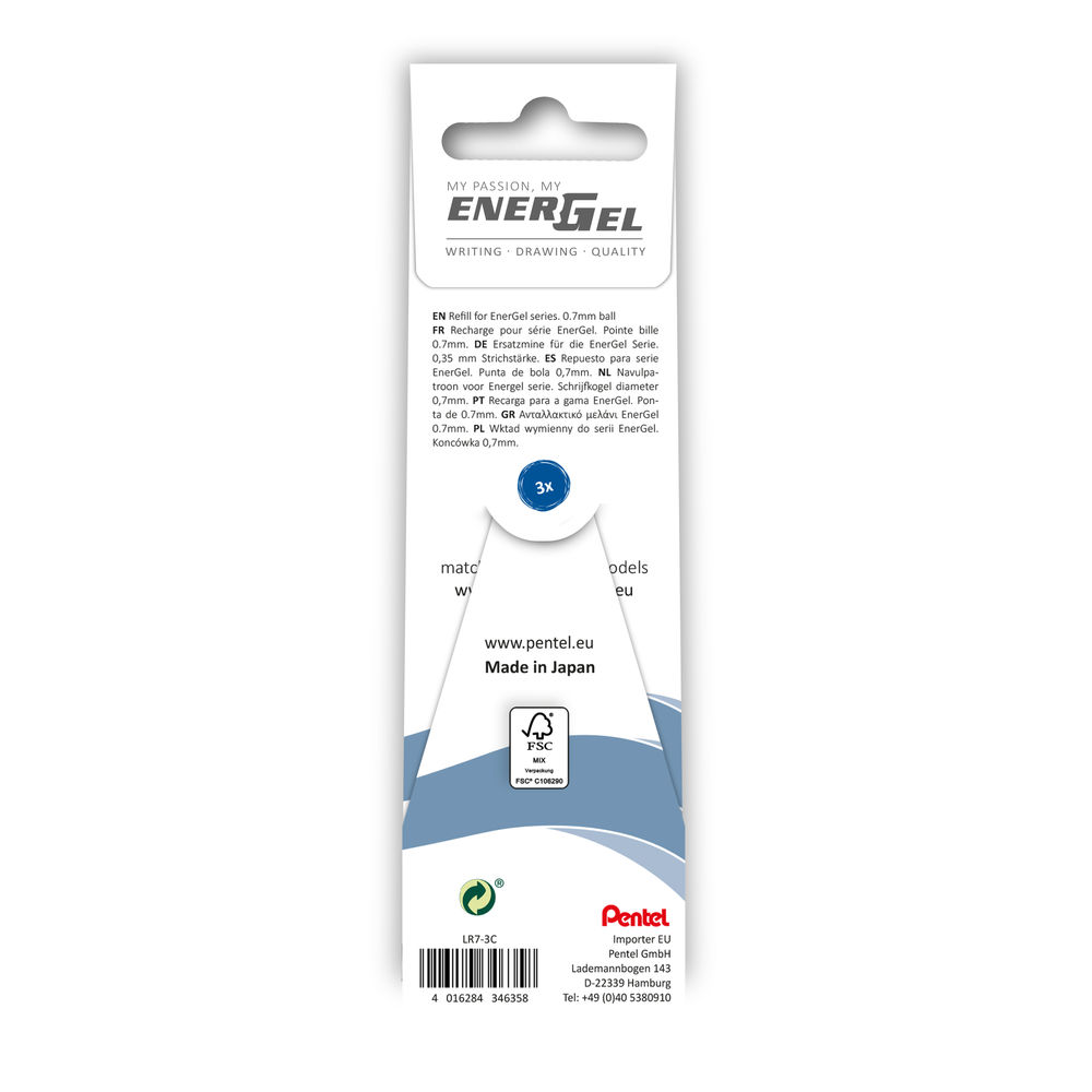 Pentel EnerGel Refill Wallet Blue (Pack of 3)