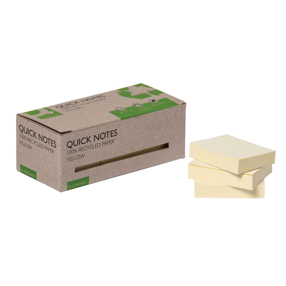 Q-Connect Recycled Notes 38x51mm Yellow (Pack of 12) KF17323