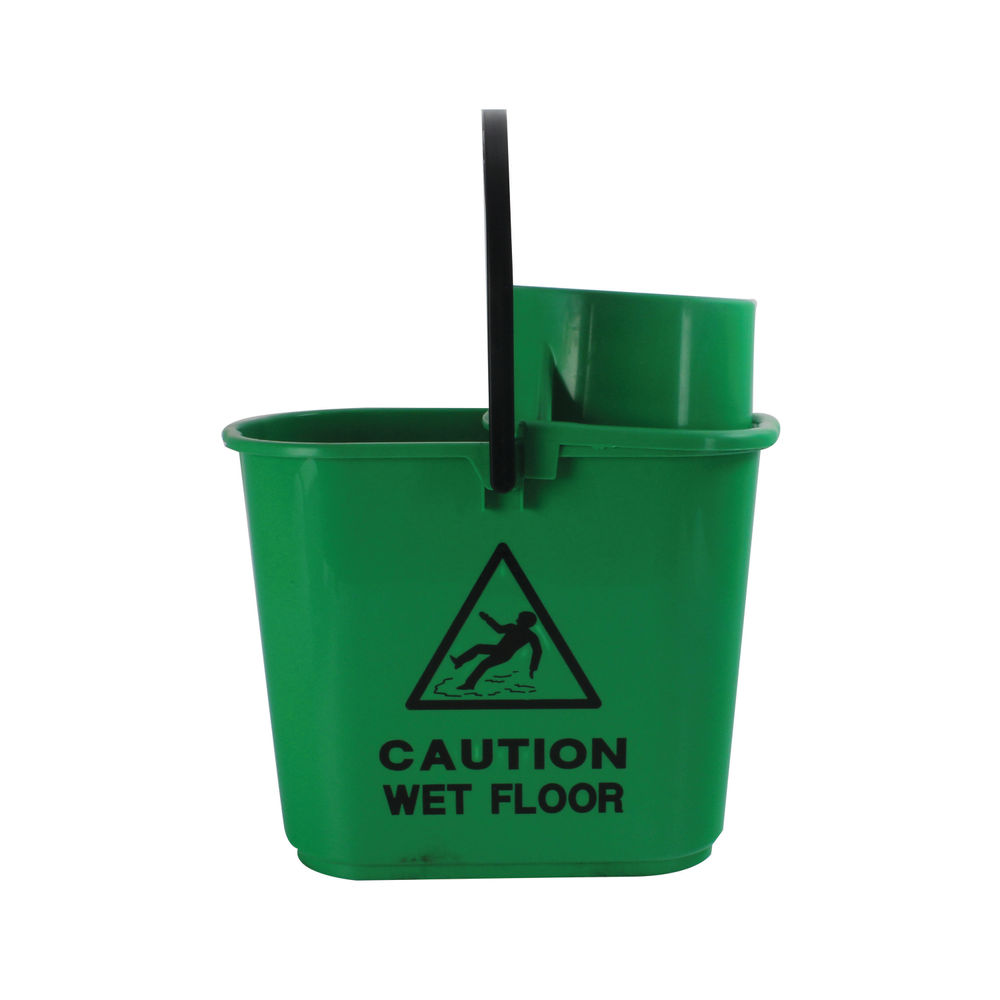 2Work Plastic Mop Bucket with Wringer 15 Litre Green 102946GN