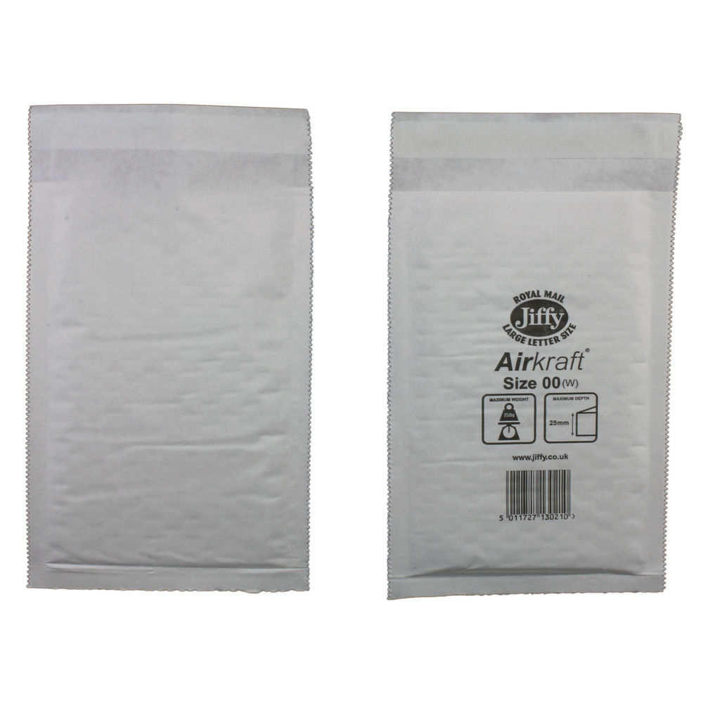 Jiffy AirKraft Bag Size 00 115x195mm White (Pack of 100) JL-00