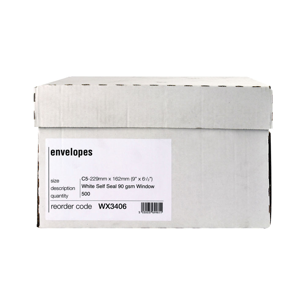 C5 90gsm Window Envelope Self Seal White Boxed (Pack of 500)