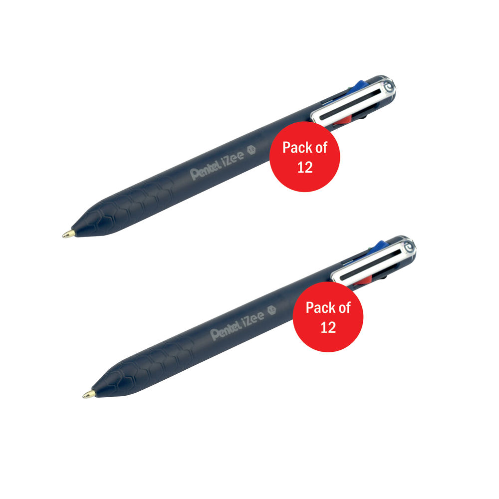 Pentel iZee 4 Colours Ballpoint Pen Blue Barrel (Pack of 12) 2 for 1