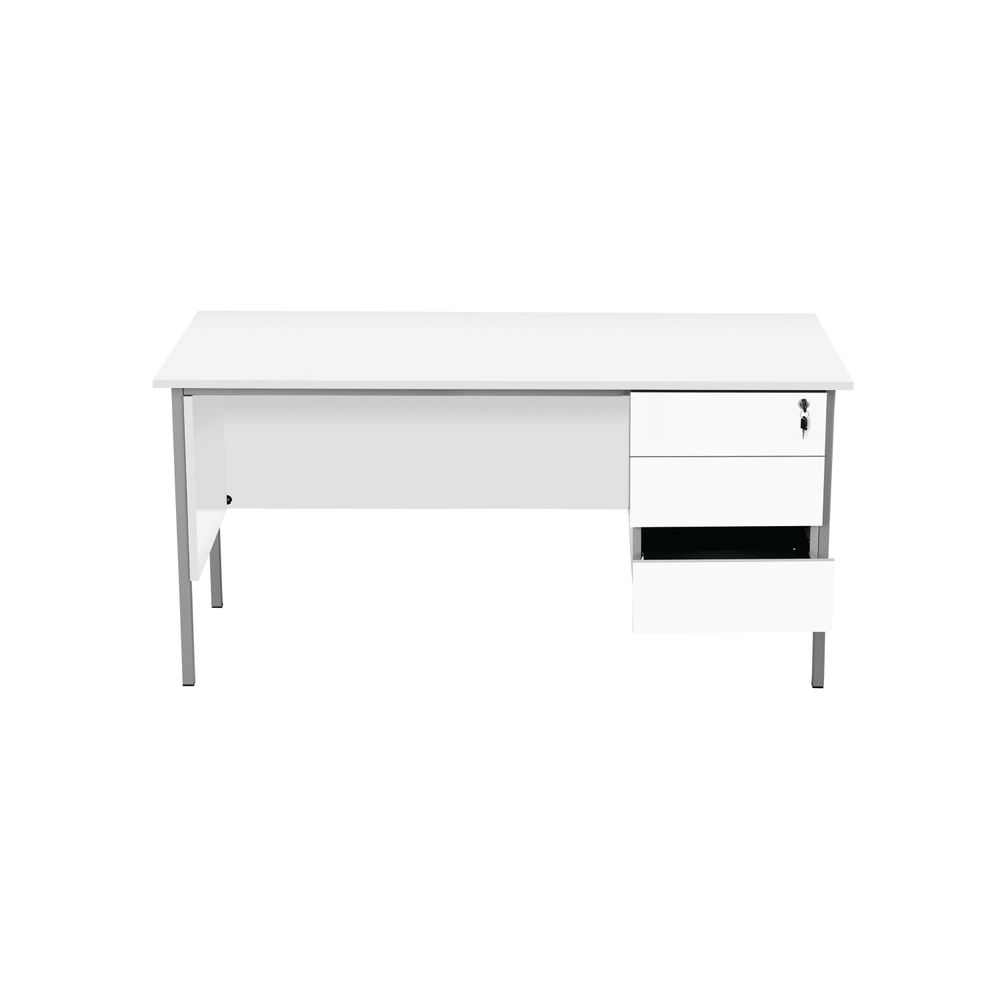 Serrion 1500x750mm White 3 Drawer 4 Leg Rectangular Desk