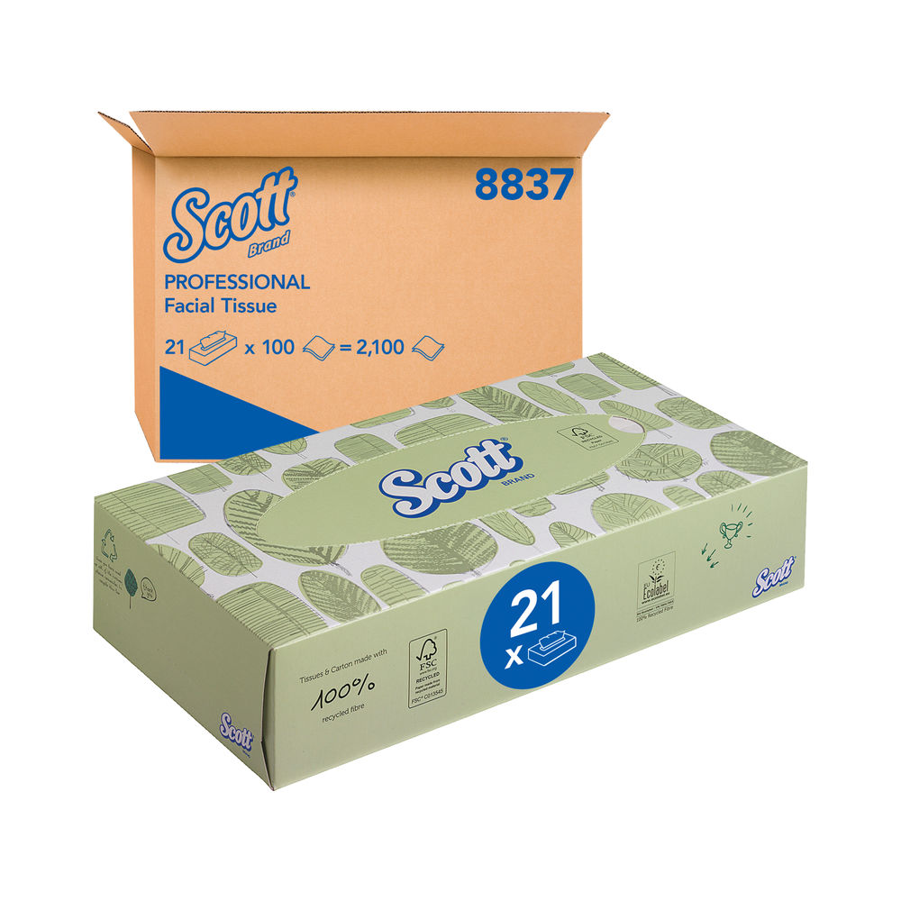 Scott Facial Tissues Box 100 Sheets (Pack of 21) 8837