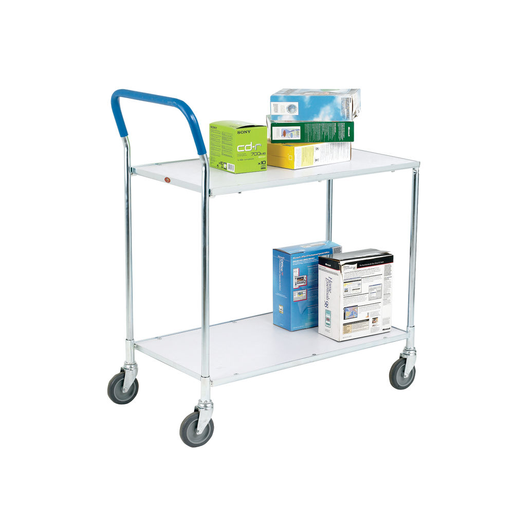 Metallic Grey and White Zinc Plated 2 Tier Service Trolley 375424