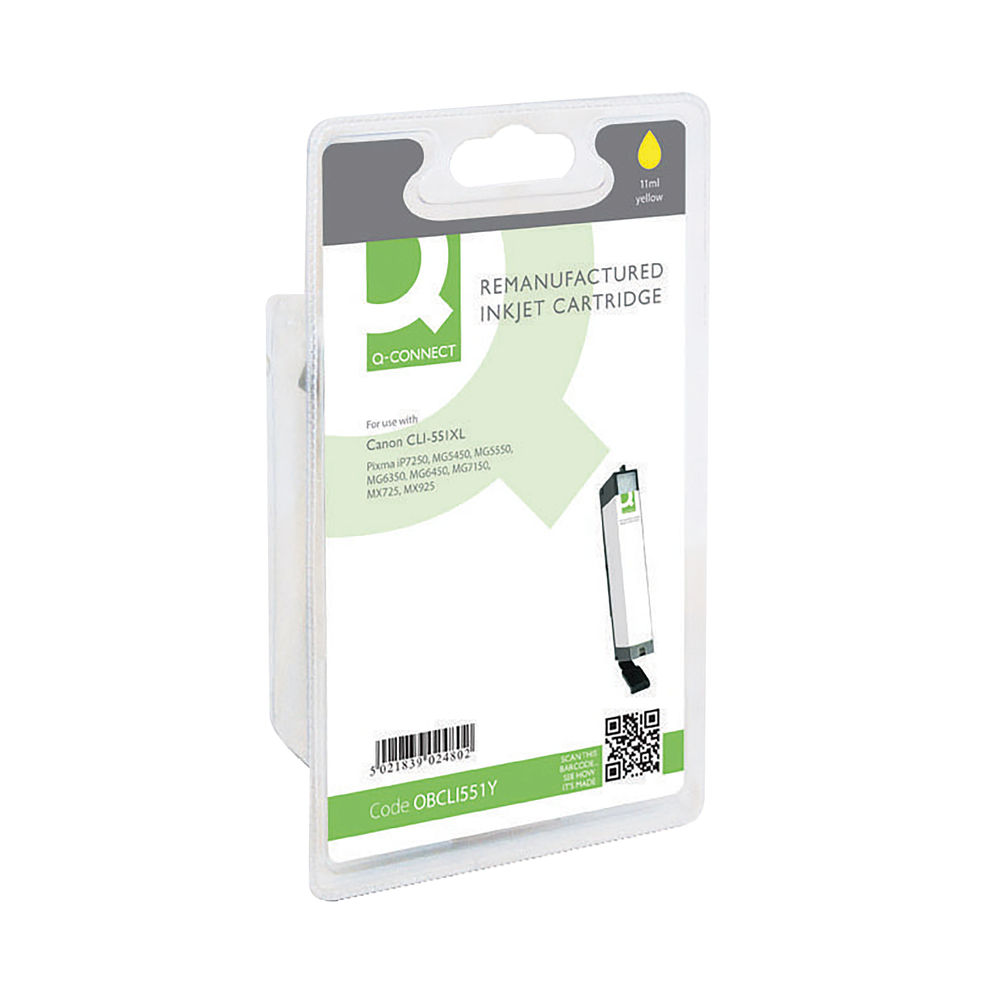 Q-Connect Remanufactured Inkjet Cartridge High Yield Yellow For Canon CLI-551Y XL CLI-551XLY-COMP