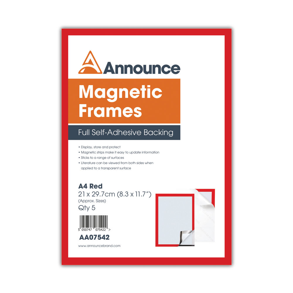Announce A4 Red Magnetic Frame (Pack of 5)