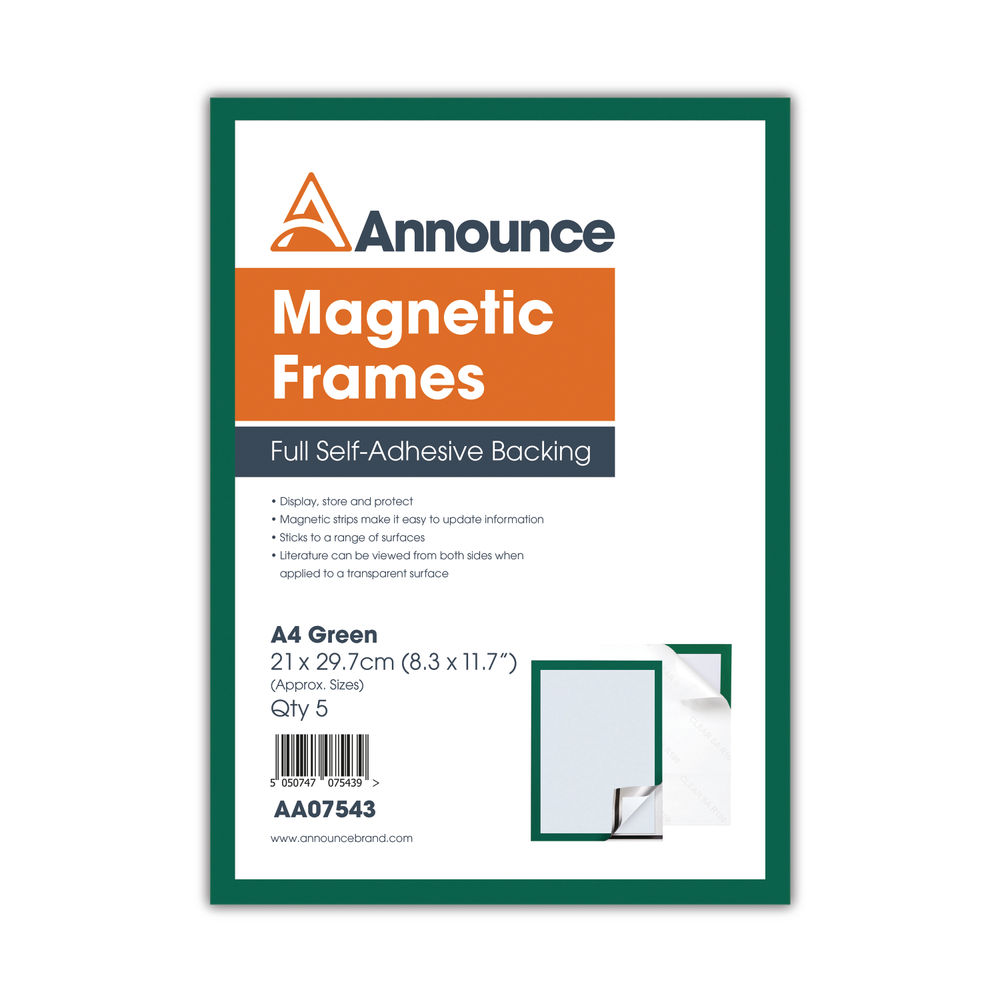 Announce  A4 Green Magnetic Frames (Pack of 5)