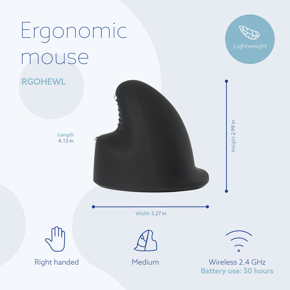 R-GO Black/Silver Right Handed Wireless Ergonomic Mouse