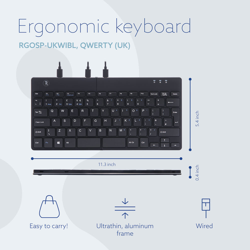 R-GO Black Wired Split Ergonomic Keyboard