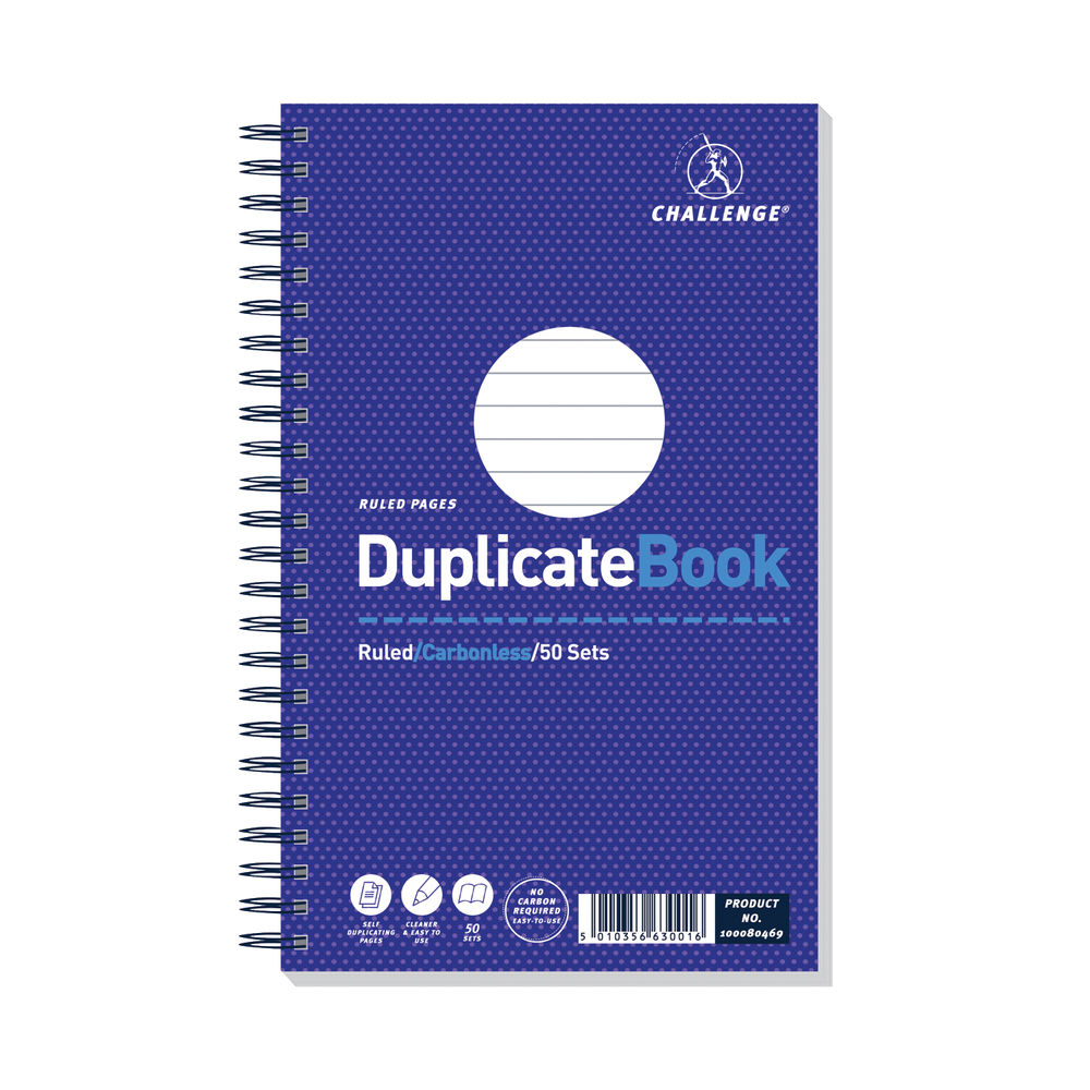 Challenge Carbonless Duplicate Ruled Book, 50 Slips (Pack of 5) - F63001