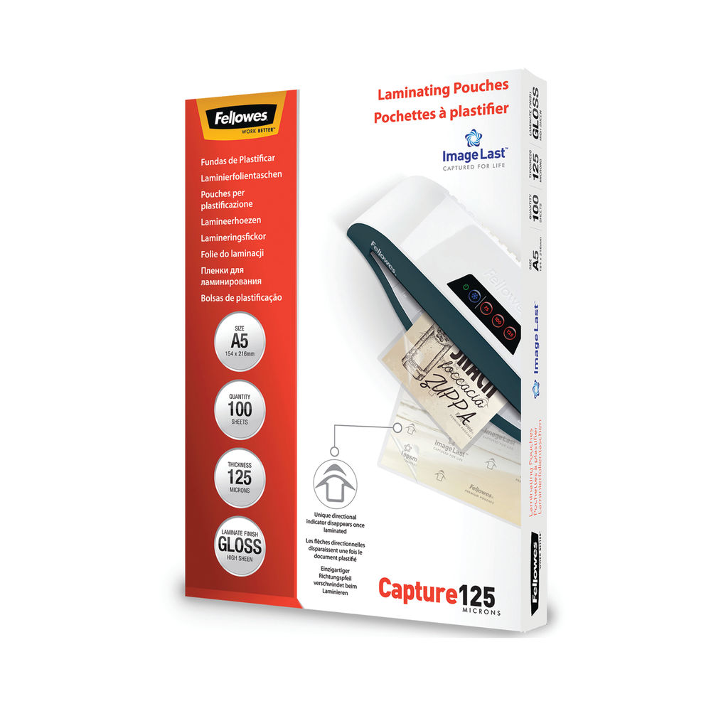 Fellowes ImageLast Laminating Pouch A5 250 Micron Total Thickness Gloss (Pack of 100) 5307302