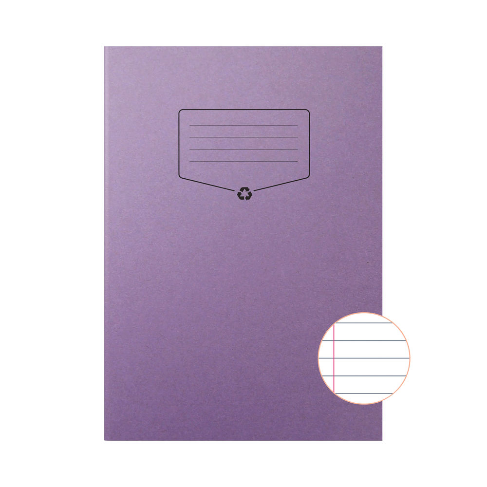 Silvine Recycled A4 Purple Lined with Margin Exercise Book (Pack of 10)