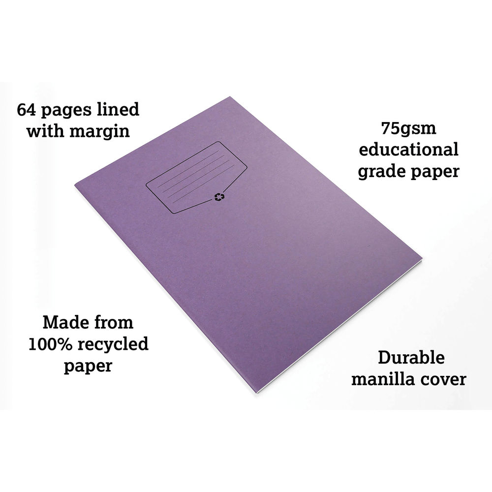 Silvine Recycled A4 Purple Lined with Margin Exercise Book (Pack of 10)