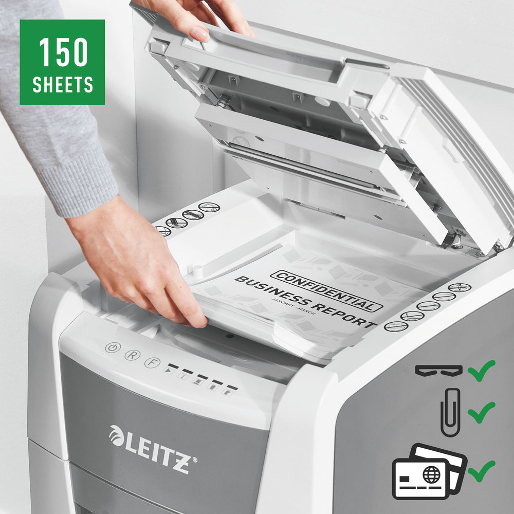 Leitz IQ Autofeed Office 150 Automatic Cross-Cut Paper Shredder P-4 White