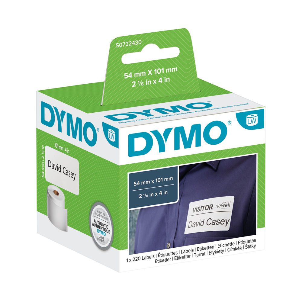 Dymo 99014 LabelWriter Labels 54mm x 101mm Black on White (Pack of 220) S0722430