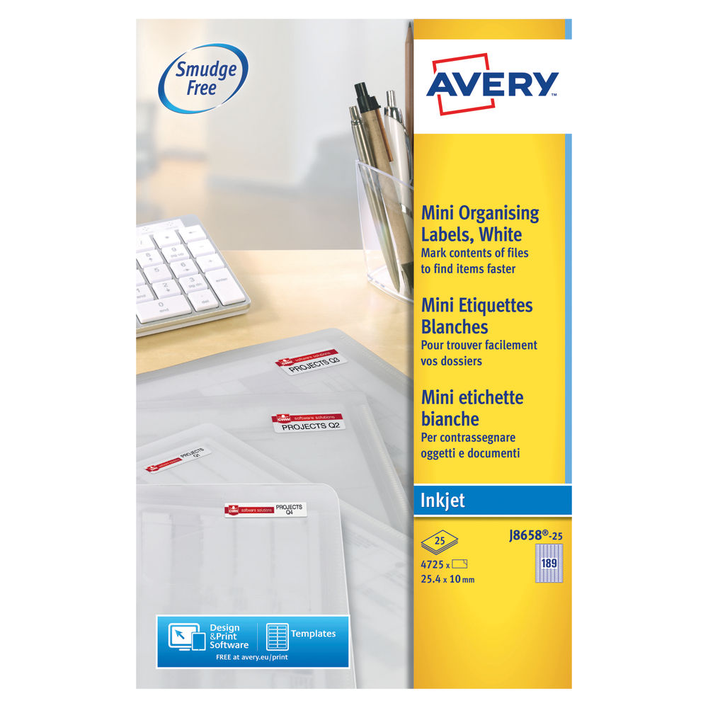 Avery Inkjet Mini Labels 189 Per Sheet White (Pk 4725) J8658-25