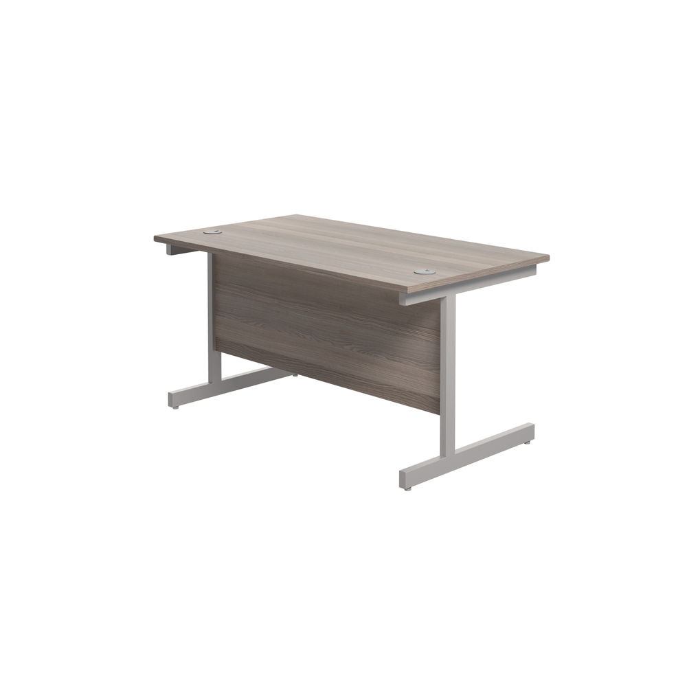 Jemini Single Upright Rectangular Desk 1400x800x730mm Grey Oak/Silver