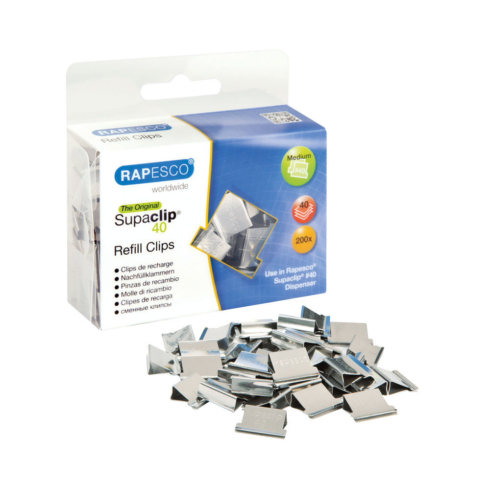 Rapesco Supaclip 40 Refill Clips Stainless Steel (Pack of 200) CP20040S