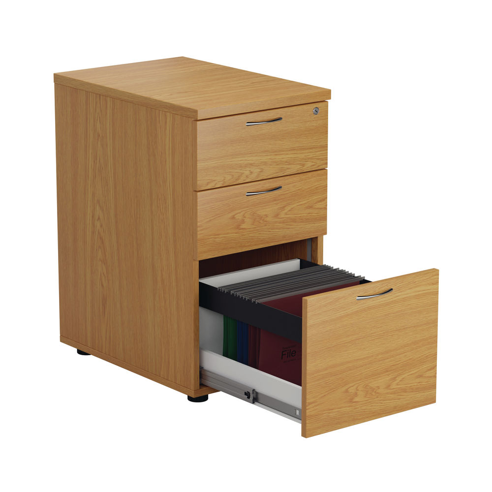 First H730mm Nova Oak 3 Drawer Desk High Pedestal