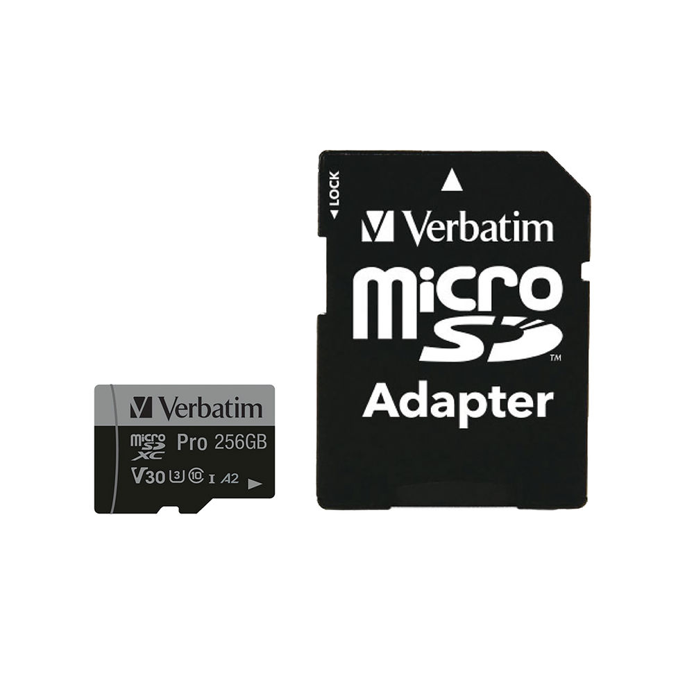 Verbatim Pro U3 Micro SDXC Memory Card 256GB with SD Adapter