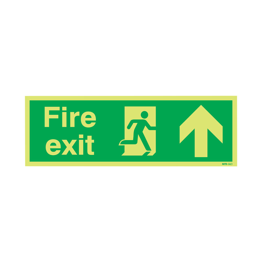 Safety Sign Niteglo Fire Exit Running Man Arrow Up 150x450mm PVC FX04711M