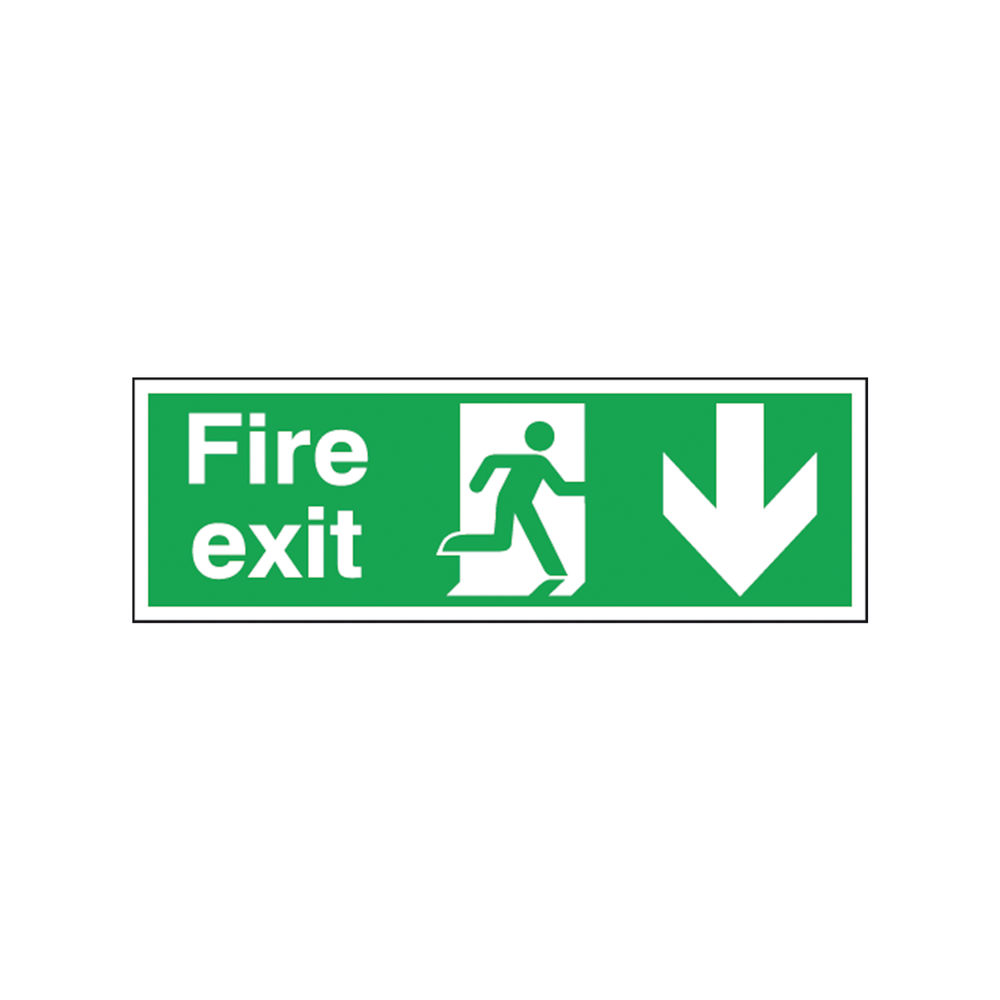 Safety Sign Fire Exit Running Man Arrow Down 150x450mm Self-Adhesive E100A/S