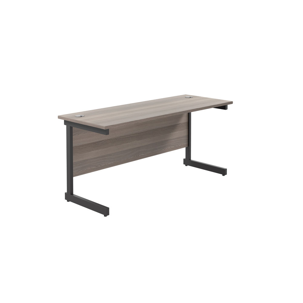 Jemini Rectangular Single Upright Cantilever Desk 1600x600x730mm Grey Oak/Black KF810827
