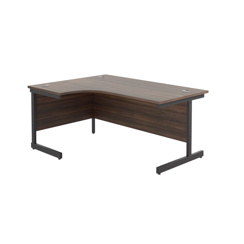 Jemini Radial Left Hand Single Upright Cantilever Desk 1600x1200x730mm Walnut/Black KF819639