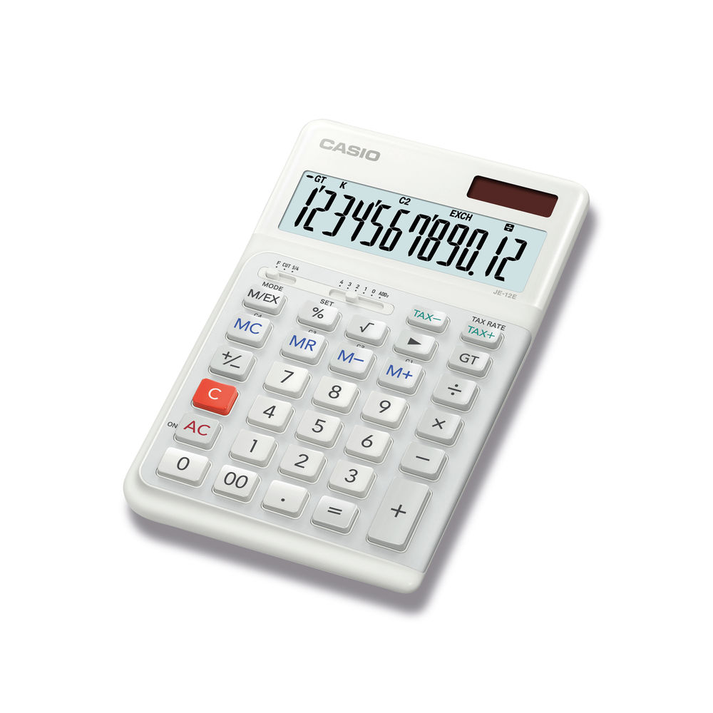 Casio JE-12E 12 Digit Ergonomic Compact Desktop Calculator White JE-12E-WE