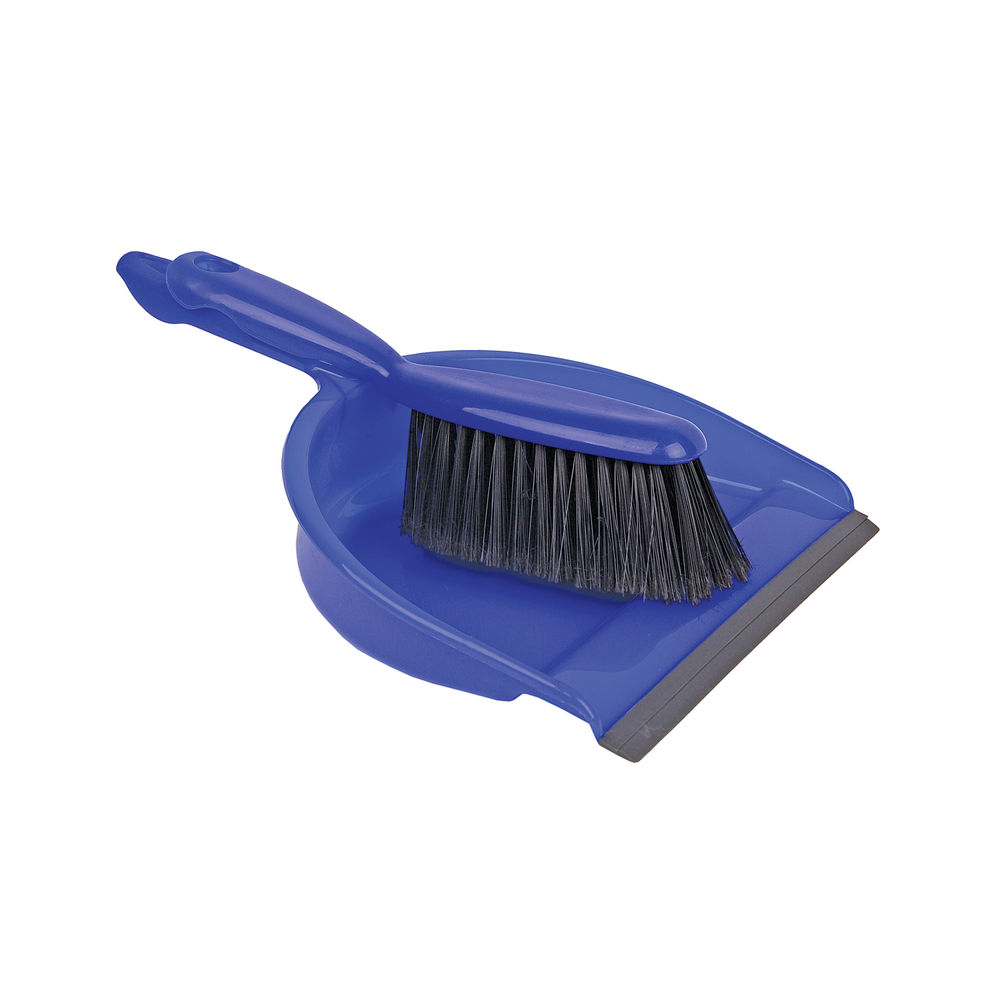 Dustpan and Brush Set Blue (Rubber lipped edge and soft bristled handle) 102940BU