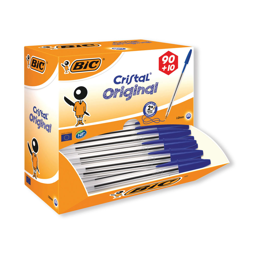 Bic Cristal Ballpoint Pen Medium Blue (100 Pack) 896039
