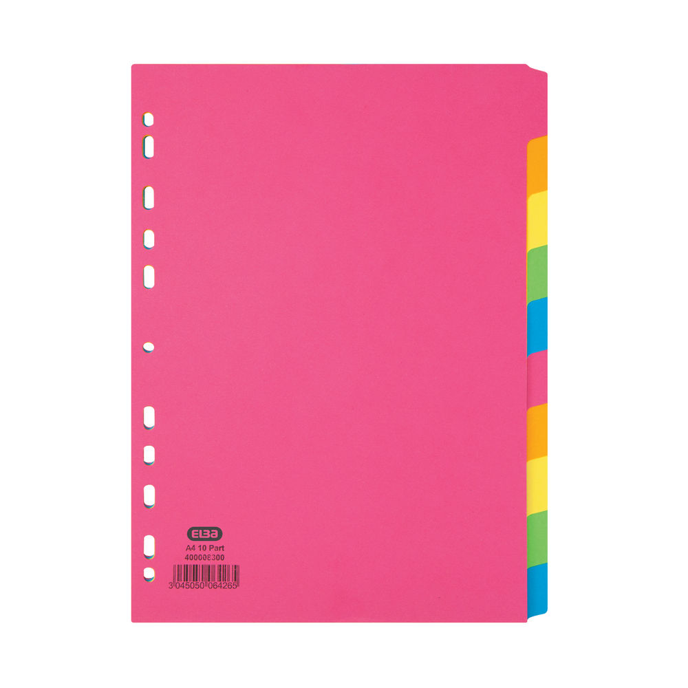 Elba 10-Part Manilla Bright Dividers 160gsm A4 Assorted 400008300