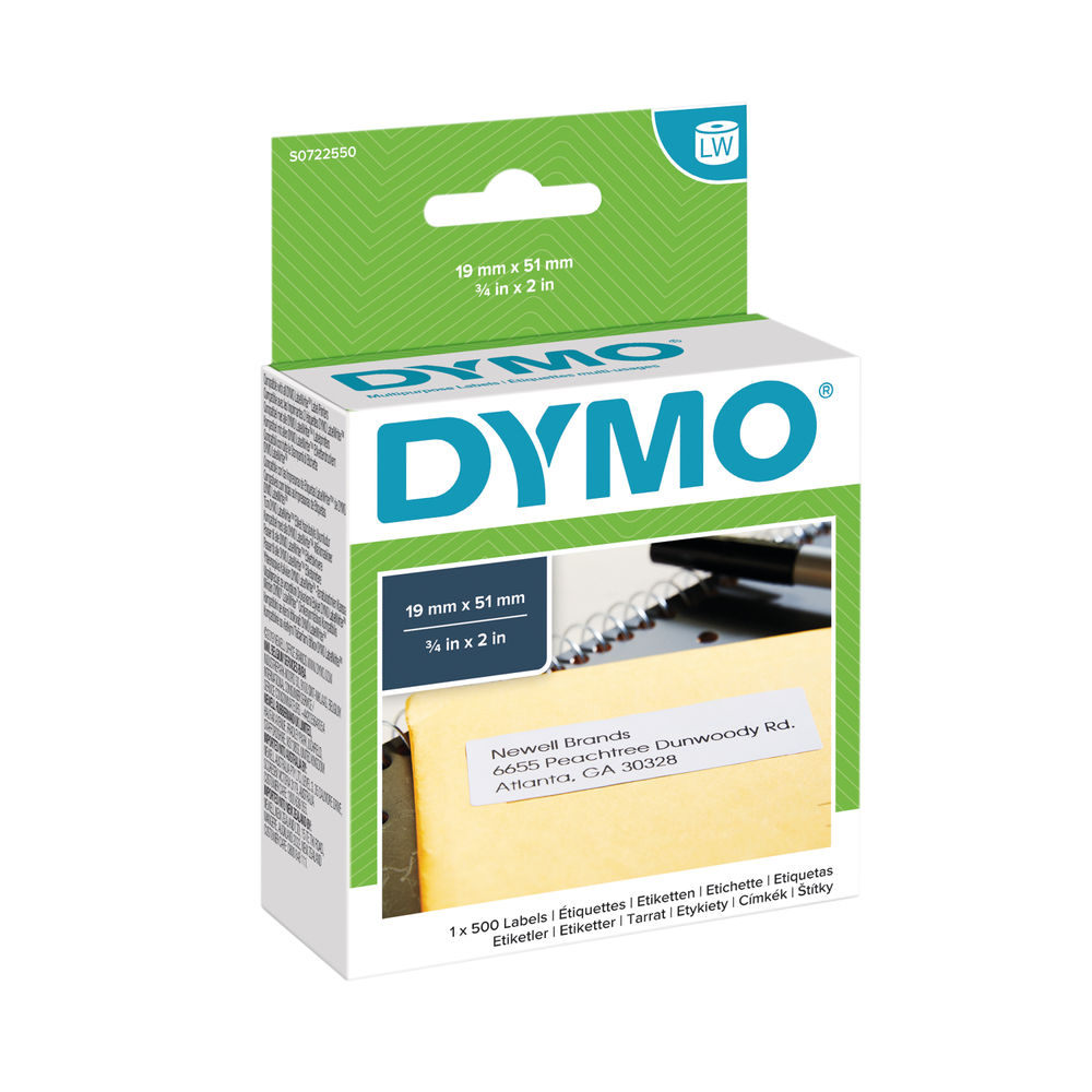 Dymo 11355 Multipurpose Labels 19mmx51mm White (Pack of 500) S0722550