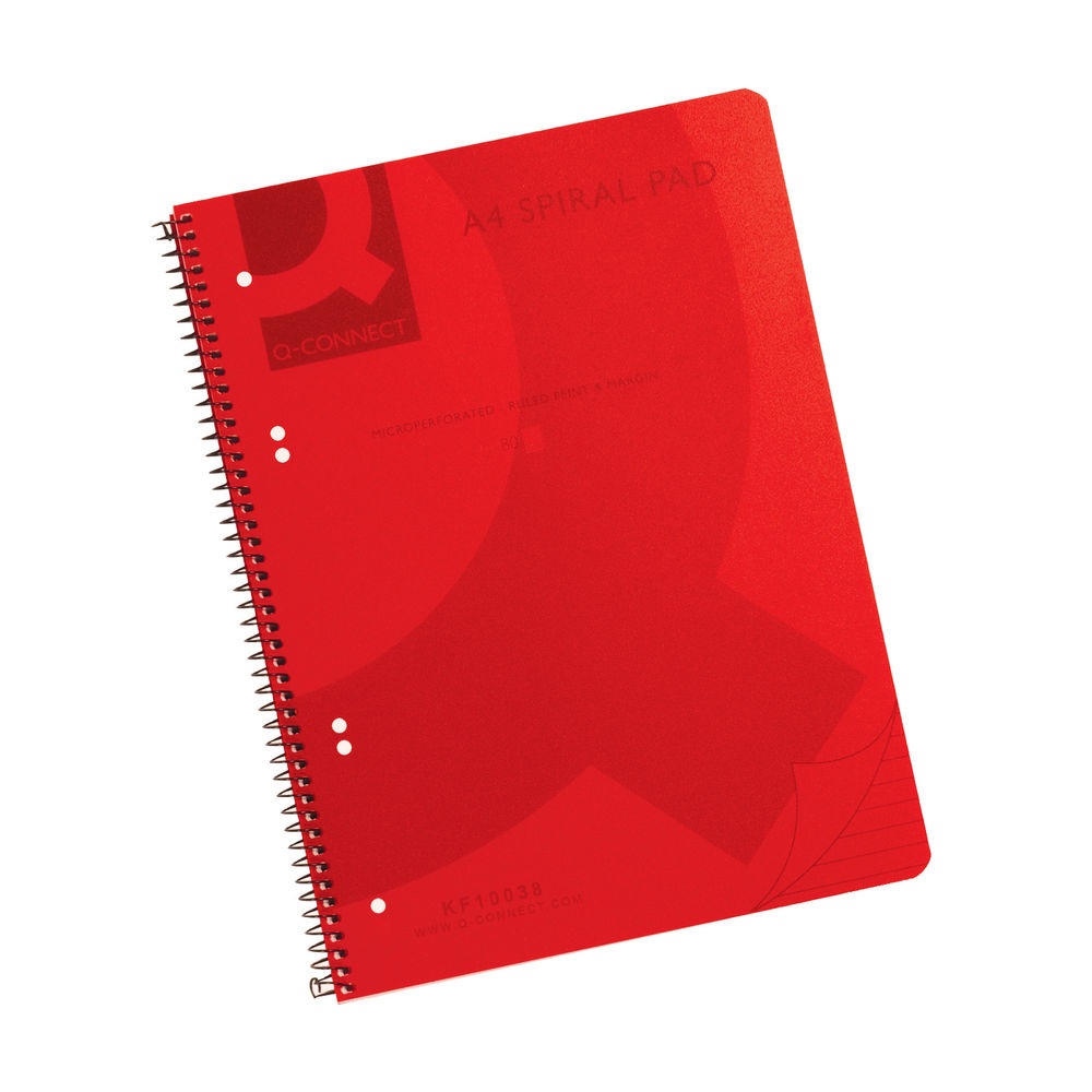 QConnect Spiral Bound Polypropylene Notebook 160 Pages A4 Red (5 Pack