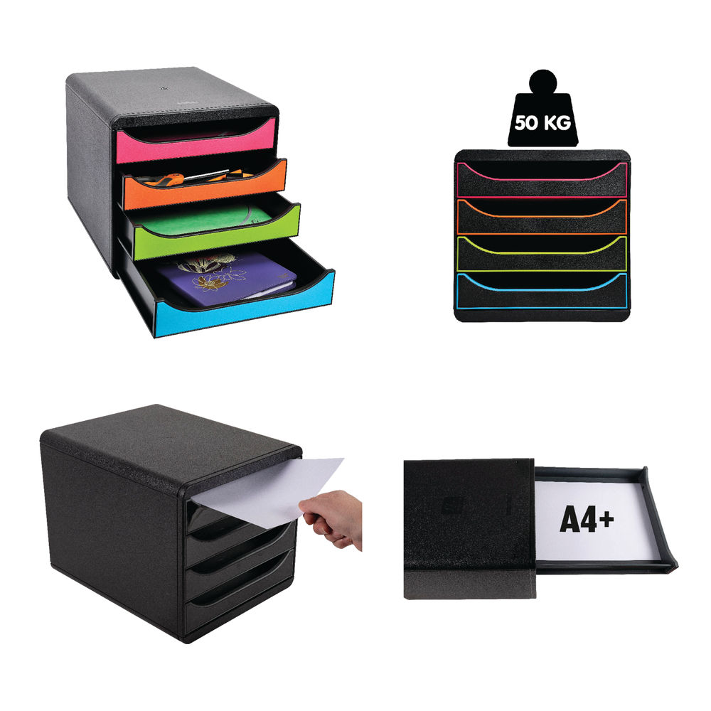 Exacompta Big-Box 4 Drawer Set Black/Glossy Pastel