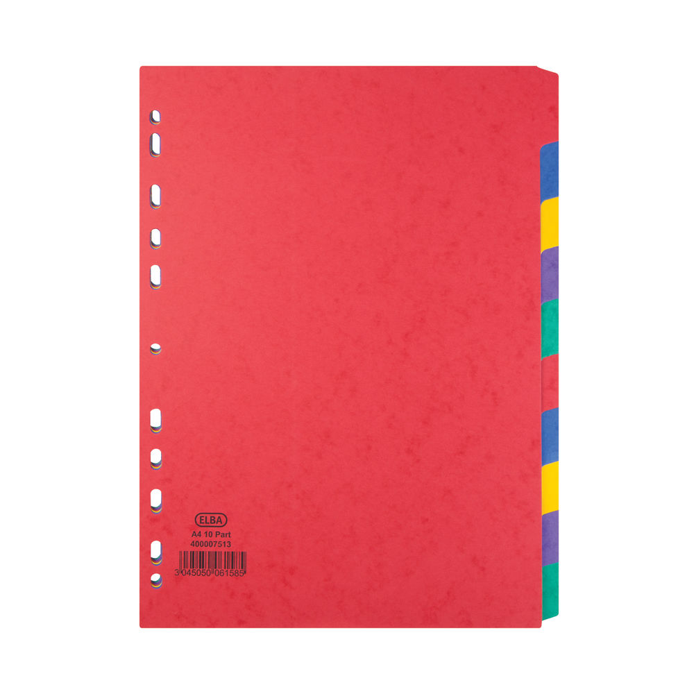 Elba A4 Assorted Colours 10 Part Index Dividers