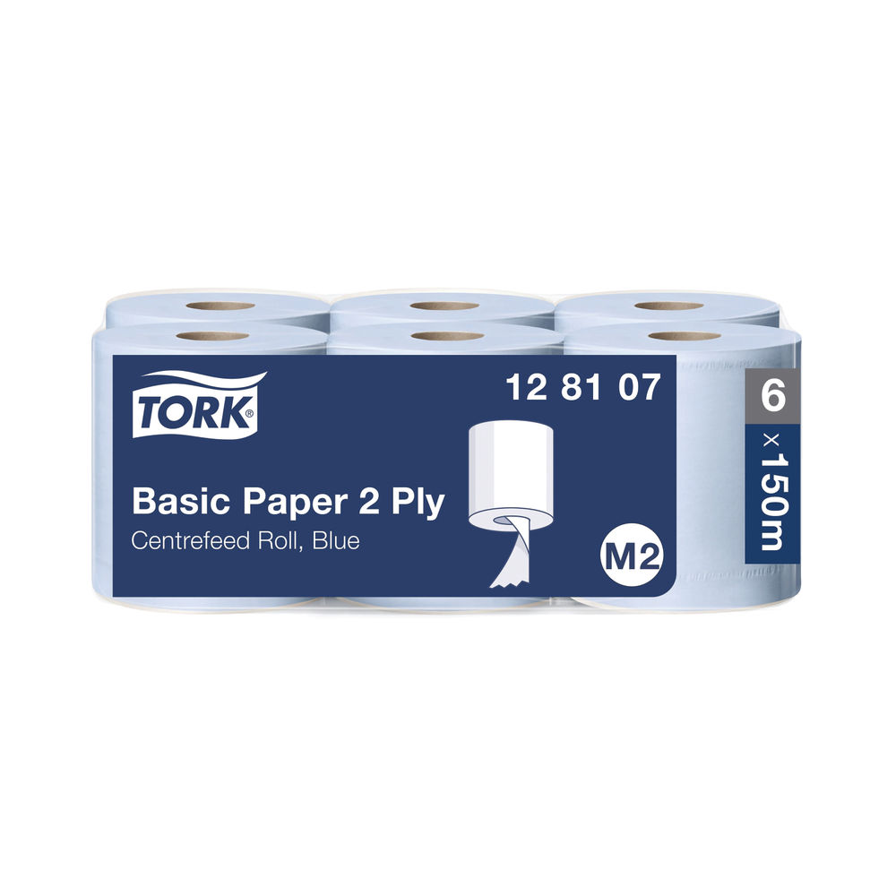 Tork Basic Paper Centrefeed Roll 2-Ply 150m Blue (Pack of 6) 128107