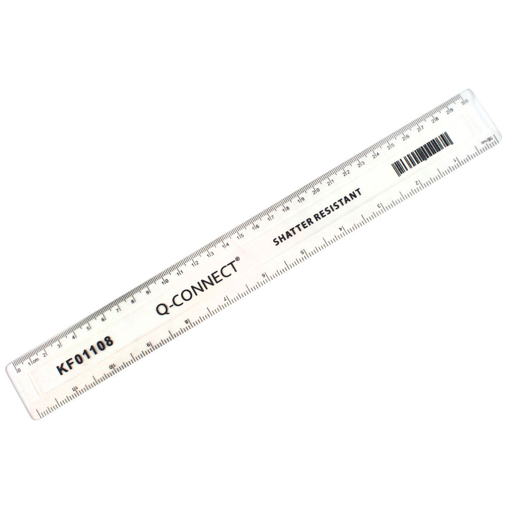 Q Connect Shatterproof Clear Acrylic 30cm 12 Inch Ruler Office
