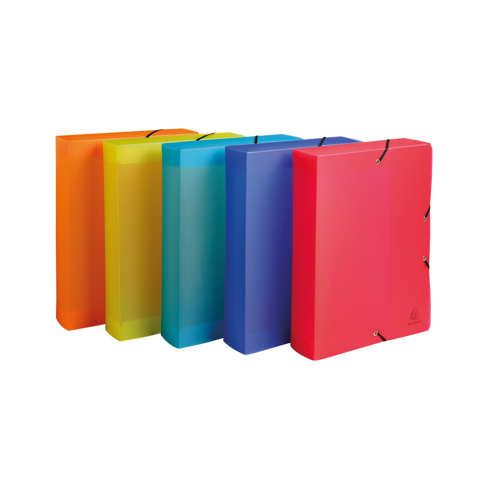 Exacompta Linicolor Box File Elasticated A4 60mm PP Assorted (Pack of 8)