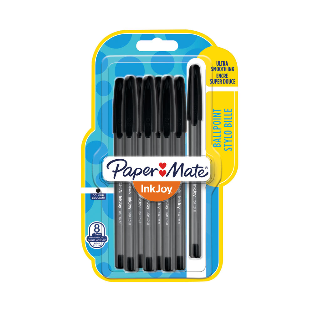PaperMate Inkjoy 100 Capped Ballpoint Pens Medium Black (Pack of 8) 1956739