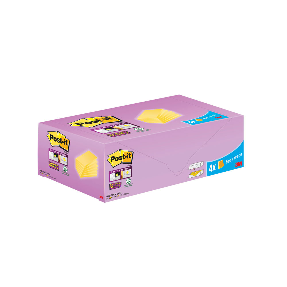 Post-it Super Sticky Notes 127x76mm Cabinet Cardboard Packaging Canary Yellow  (24 Pack) 7100236612