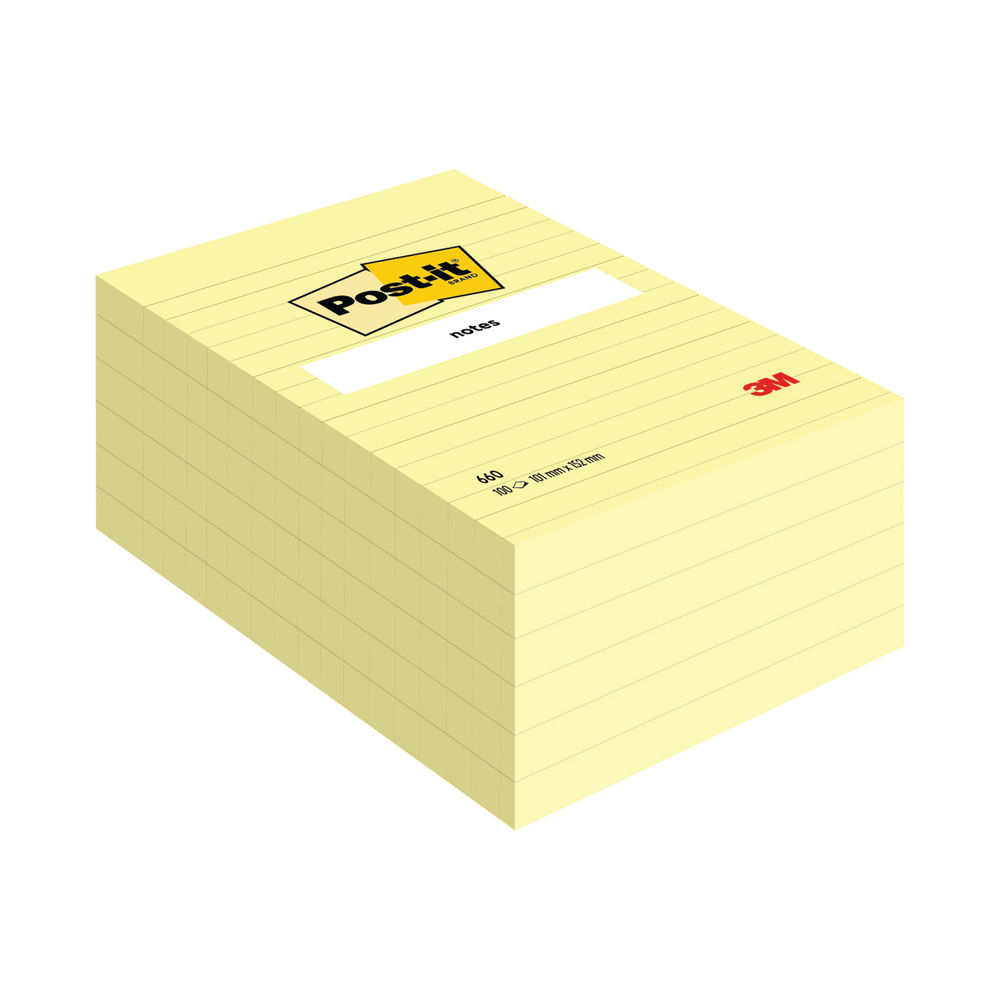 Post-it 101 x 152mm Canary Yellow XXL Lined Notes, Pack of 6 | 660