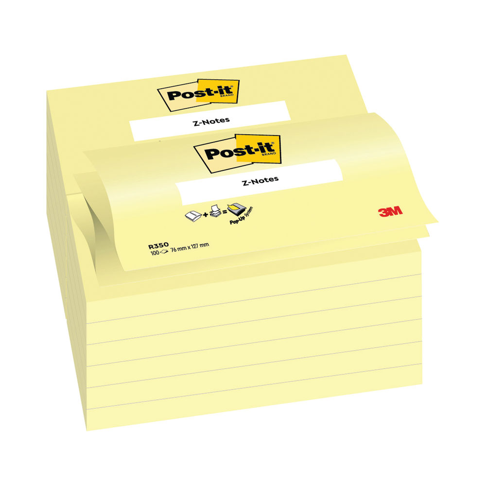 Post-it Z Notes 76x127mm Canary Yellow (Pack of 12) R350Y