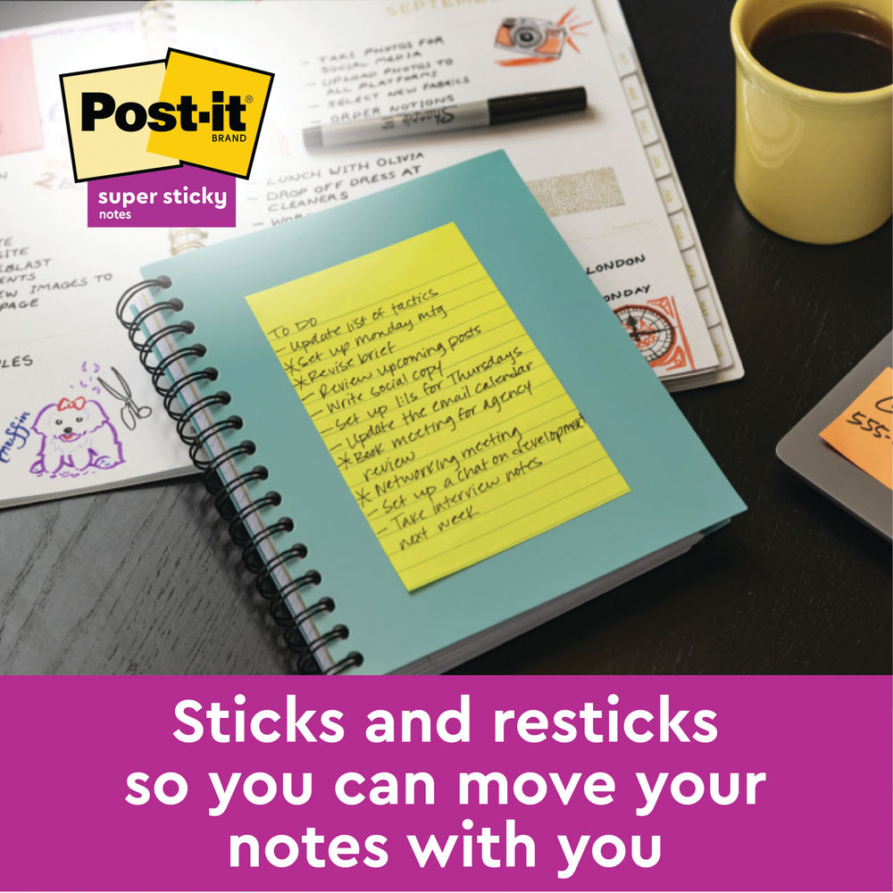 Post-it 101x152mm Neon Assorted Lined Notes (Pack of 6)