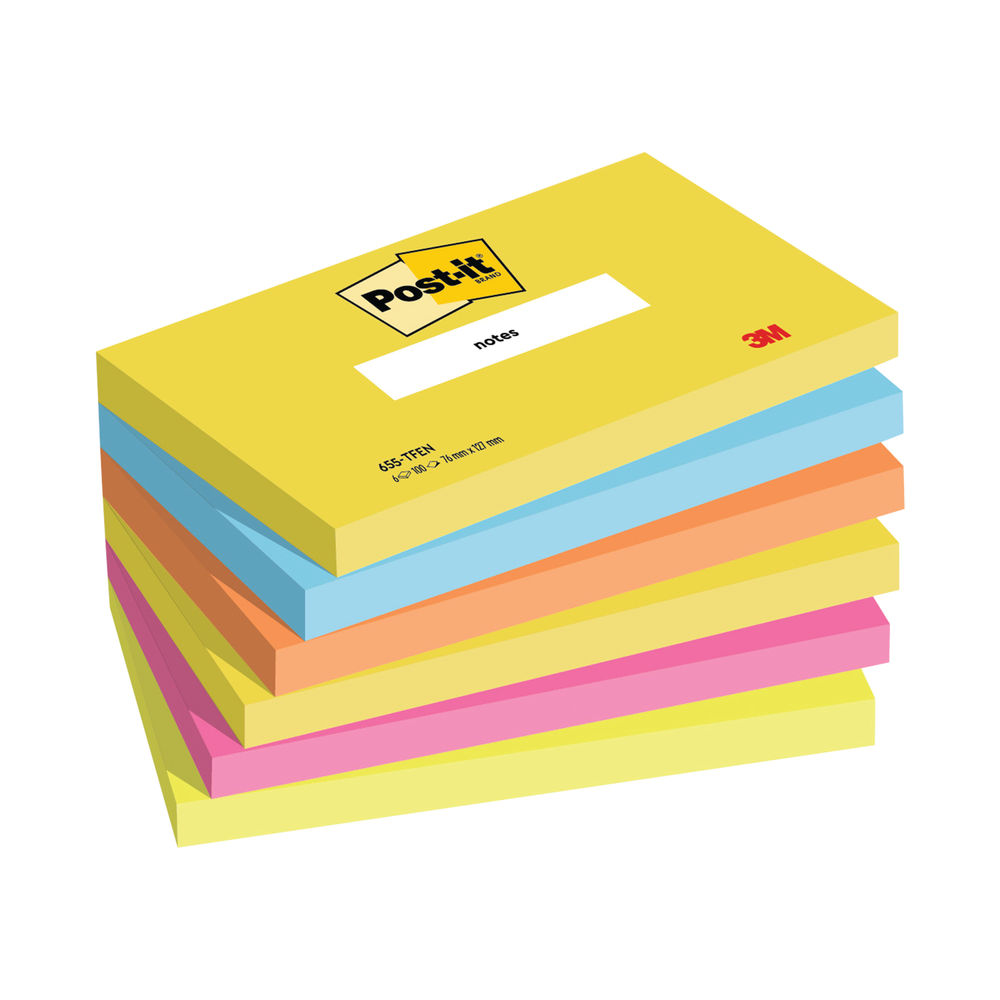 Post-it 76 x 127mm Energy Colours Notes, Pack of 6 | 655TF