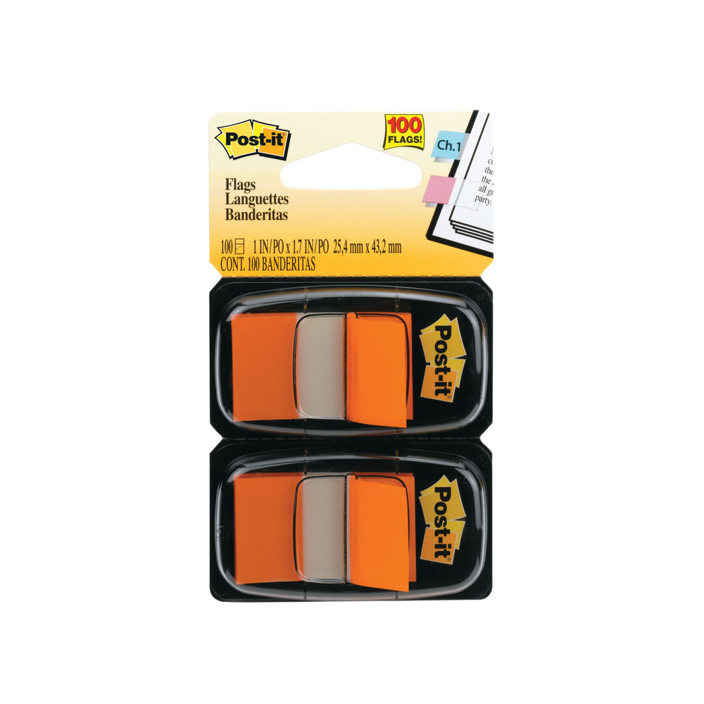 Post-it 25mm Orange Index Tabs, Pack of 100 | 680-O2EU