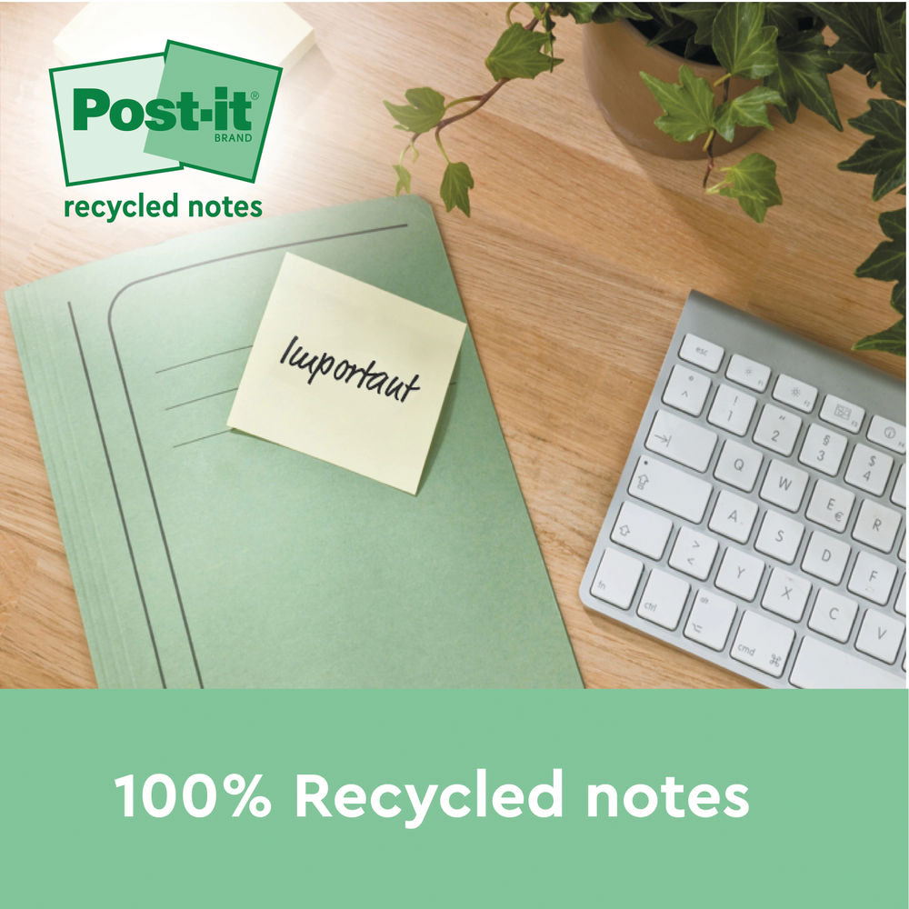 Post-it Super Sticky Recycled 76x76mm Yellow (Pack of 18)