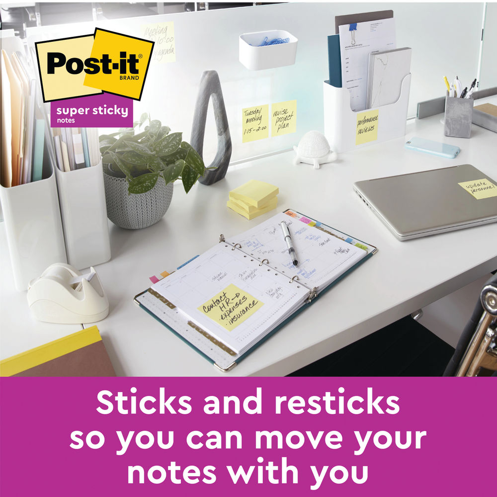 Post-it Super Sticky Notes 47.6x47.6mm Canary Yellow (Pack of 8 + 4 FOC)